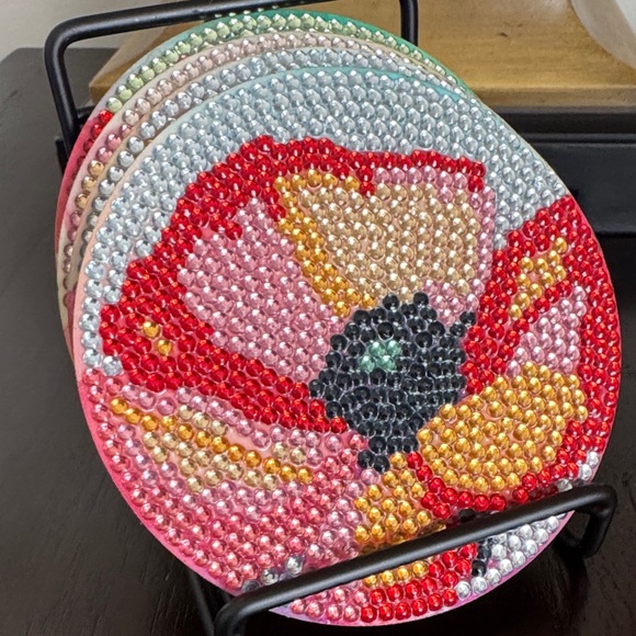 Handcrafted Floral Diamond Art Coasters - Set of 4 - Picture 2 of 6